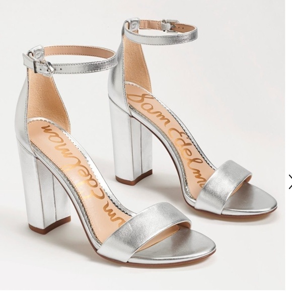 Sam Edelman Yaro silver leather ankle strap block heel sandals Sz‎ 10 new - Picture 7 of 16